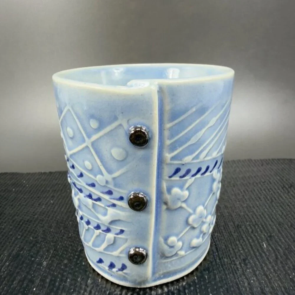 Charan Sachar Knitted Cup w‎ Buttons Small Mug Cup Shot Glass Container Signed